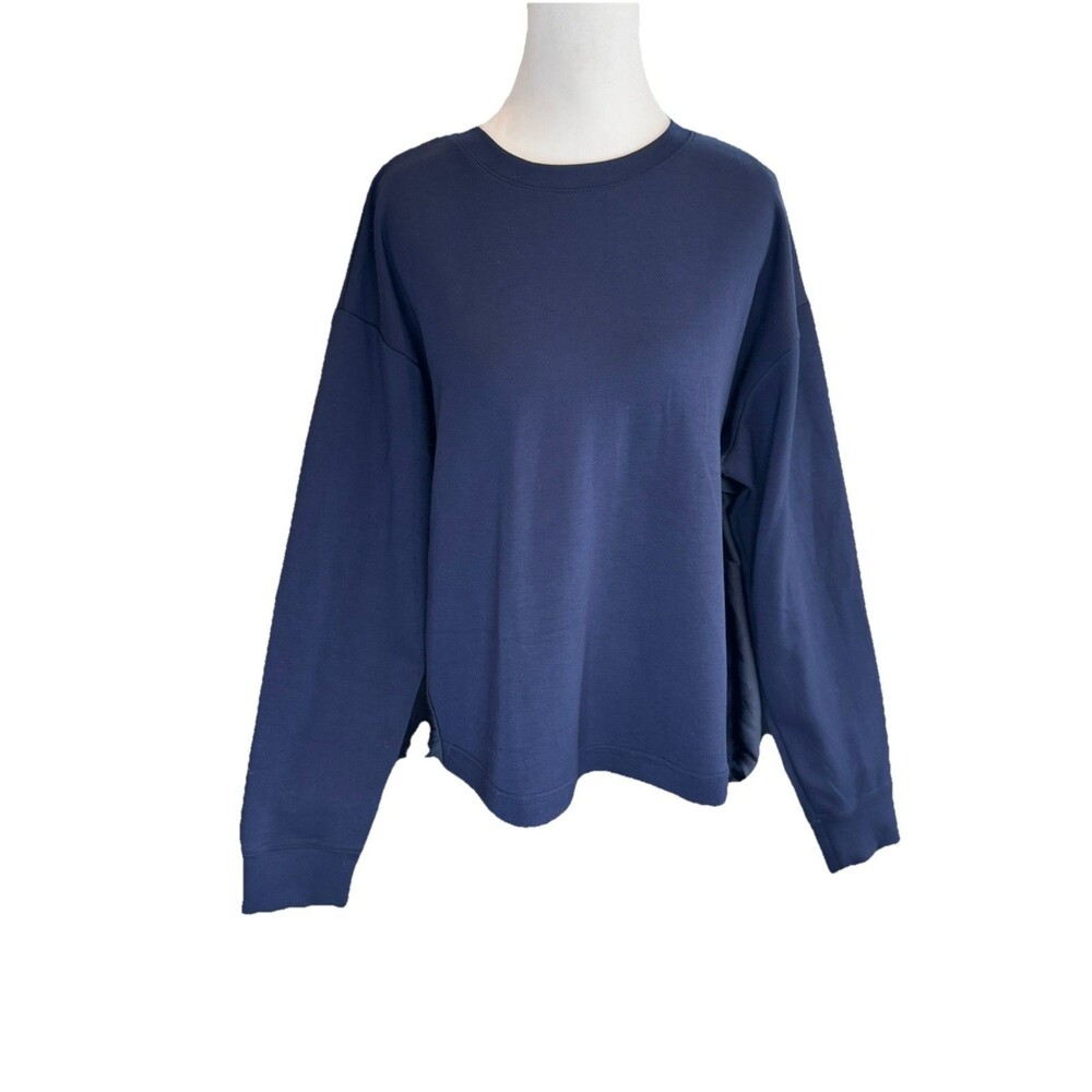 Simply Vera Vera Wang Top Size L Blue Mixed Media Pullover Women's Sweatshirt